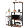 4-tier Kitchen Baker's Rack with Basket and 5 Hooks - Brown