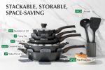 14 Pcs Induction Kitchen Cookware Sets - Black