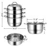 Kitchen Supplise Glass Lid Multi Tiers Kitchen Pan Cookware Stainless Steel Steamer Set  - Silver - Stainless steel+ tempered glass