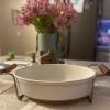 2.75qt Oven-to-Table Stoneware Oval Baking Dish with Cradle Carrier Cream/Clay - white