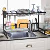 Over The Sink Dish Drying Rack Stainless Steel Kitchen Supplies Storage Shelf Multifunctional Tableware Drainer Organizer - KM3478-Black