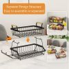 2 Tier Fruit Basket Bowl Farmhouse with Side Hooks for Kitchen Countertop, Detachable Metal Bread Fruit Vegetable Storage Basket Stand Holder with Woo