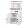 Wooden Kitchen Cabinet White Pantry Storage Microwave Cabinet with Storage Drawer - White