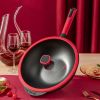 Amercook China Red Wok Non-Stick Wok with Lid A32RD Healthy Non-Stick Light Oil and Less Smoke 32cm - Red