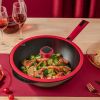 Amercook China Red Wok Non-Stick Wok with Lid A32RD Healthy Non-Stick Light Oil and Less Smoke 32cm - Red