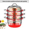 Kitchen Supplise Glass Lid Multi Tiers Kitchen Pan Cookware Stainless Steel Steamer Set  - Silver - Stainless steel+ tempered glass