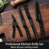 Kitchen Knife Set, 6 Pieces Black Stainless Steel Sharp Chef Knife with Acrylic Stand, Non-stick Coating Block Knife Set for Home Restaurant Apartment