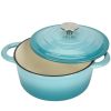 COOKWIN Enameled Cast Iron Dutch Oven with Self Basting Lid;  Enamel Coated Cookware Pot 5QT - teal